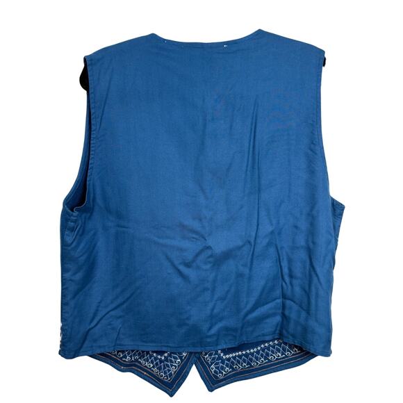 Vintage Bonjour Wool Embroidered Vest Blue Button Front Folk Boho Women’s L - Picture 4 of 7